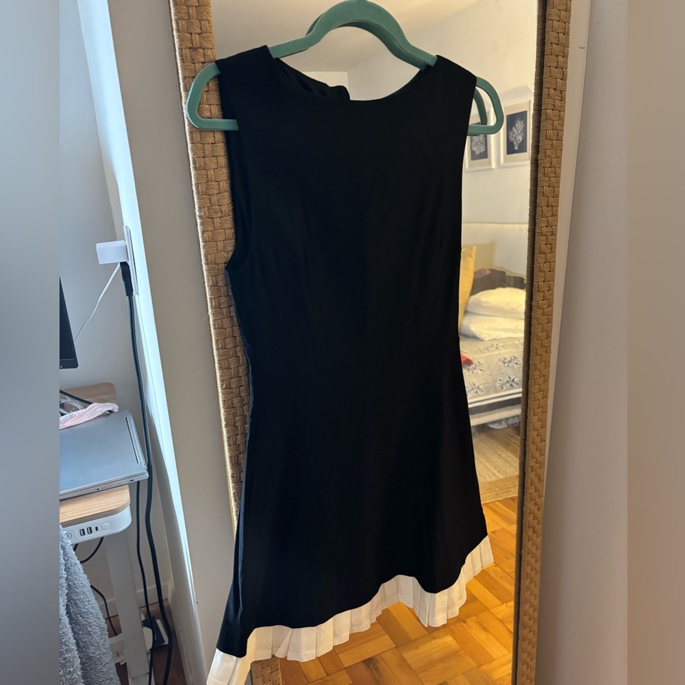 NWT Classic Black Sleeveless Dress with White Pleated Hem